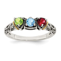 Sterling Silver Antiqued w/14k 3-stone Mother's Ring - 46