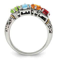 Sterling Silver Antiqued w/14k 4-stone Mother's Ring - 48