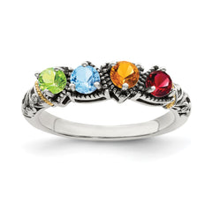 Sterling Silver Antiqued w/14k 4-stone Mother's Ring - 48