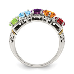 Sterling Silver Antiqued w/14k 5-stone Mother's Ring - 48