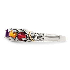 Sterling Silver Antiqued w/14k 5-stone Mother's Ring - 33