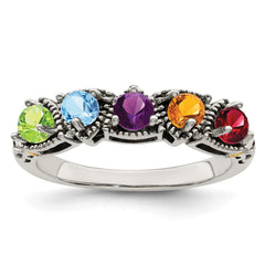 Sterling Silver Antiqued w/14k 5-stone Mother's Ring - 48
