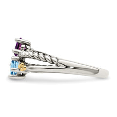 Sterling Silver Antiqued w/14k 2-stone Mother's Ring - 44