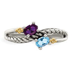 Sterling Silver Antiqued w/14k 2-stone Mother's Ring - 43