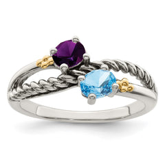 Sterling Silver Antiqued w/14k 2-stone Mother's Ring - 44