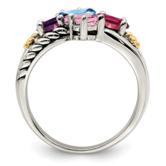 Sterling Silver Antiqued w/14k 4-stone Mother's Ring - 3