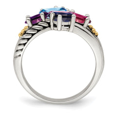 Sterling Silver Antiqued w/14k 5-stone Mother's Ring - 47