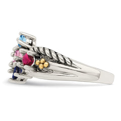 Sterling Silver Antiqued w/14k 5-stone Mother's Ring - 47