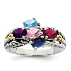 Sterling Silver Antiqued w/14k 5-stone Mother's Ring - 47