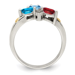 Sterling Silver Antiqued w/14k 3-stone w/Diamond Mother's Ring - 28