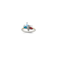 Sterling Silver Antiqued w/14k 3-stone w/Diamond Mother's Ring - 7