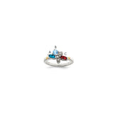 Sterling Silver Antiqued w/14k 3-stone w/Diamond Mother's Ring - 82