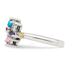 Sterling Silver Antiqued w/14k 4-stone w/Diamond Mother's Ring - 22