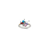Sterling Silver Antiqued w/14k 4-stone w/Diamond Mother's Ring - 17