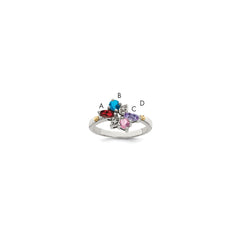 Sterling Silver Antiqued w/14k 4-stone w/Diamond Mother's Ring - 22