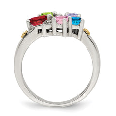 Sterling Silver Antiqued w/14k 5-stone w/Diamond Mother's Ring - 3