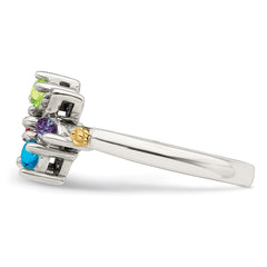 Sterling Silver Antiqued w/14k 5-stone w/Diamond Mother's Ring - 2