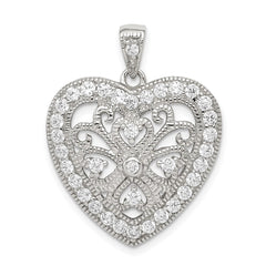 Sterling Silver Rhodium-plated CZ Filigree Heart Pendant
