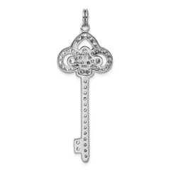 Sterling Silver Rhodium-plated and CZ Key Pendant - 2
