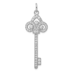 Sterling Silver Rhodium-plated and CZ Key Pendant - 2