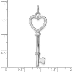 Sterling Silver Rhodium-plated CZ Heart Key Pendant