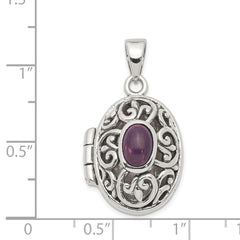 Sterling Silver Rhodium-plated and Antiqued Amethyst Locket
