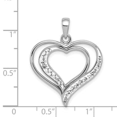 Sterling Silver Rhodium-plated Stellux Crystal Double Heart Pendant