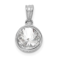 Sterling Silver Rhodium-plated CZ Circle X Edge Pendant