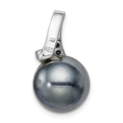 Sterling Silver Rhod-plated Blk/Wht CZ Blk Imitation Shell Pearl Pendant