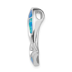 Sterling Silver Rhodium-plated Blue Inlay Created Opal Heart Pendant - 2