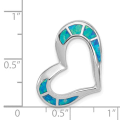 Sterling Silver Rhodium-plated Blue Inlay Created Opal Heart Pendant - 2