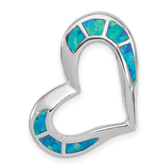 Sterling Silver Rhodium-plated Blue Inlay Created Opal Heart Pendant - 2