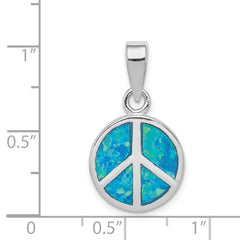 Sterling Silver Rhodium-plated Blue Inlay Created Opal Peace Sign Pendant - 2