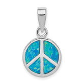 Sterling Silver Rhodium-plated Blue Inlay Created Opal Peace Sign Pendant - 2