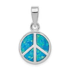 Sterling Silver Rhodium-plated Blue Inlay Created Opal Peace Sign Pendant - 2
