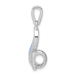 Sterling Silver Rhod-plated CZ Blue Inlay Created Opal Twisted Pendant