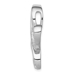 Sterling Silver Rhod-plated CZ Heart/Breast Cancer Ribbon Chain Slide