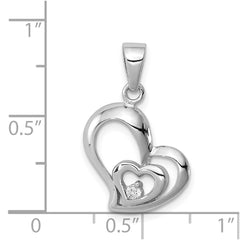 Sterling Silver Rhodium Plated CZ Heart Pendant - 2