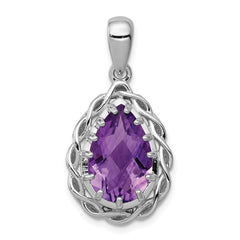 Sterling Silver Rhodium-plated Amethyst Pendant - 3
