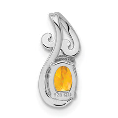Sterling Silver Rhodium Plated Diamond & Citrine Oval Pendant - 3
