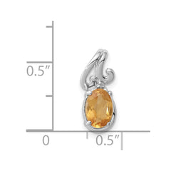 Sterling Silver Rhodium Plated Diamond & Citrine Oval Pendant - 3
