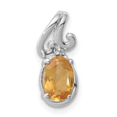 Sterling Silver Rhodium Plated Diamond & Citrine Oval Pendant - 3