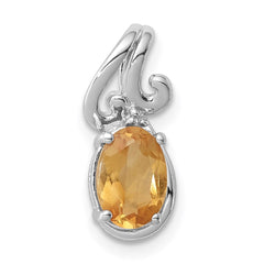 Sterling Silver Rhodium Plated Diamond & Citrine Oval Pendant - 3