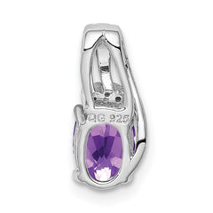 Sterling Silver Rhodium Plated Diamond and Amethyst Oval Pendant - 2