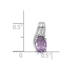 Sterling Silver Rhodium Plated Diamond and Amethyst Oval Pendant - 2