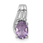 Sterling Silver Rhodium Plated Diamond and Amethyst Oval Pendant - 2