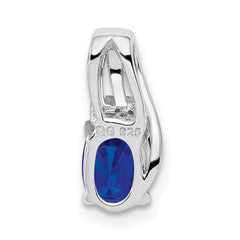 Sterling Silver Rhodium Plated Diamond & Sapphire Oval Pendant - 3