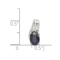 Sterling Silver Rhodium Plated Diamond & Sapphire Oval Pendant - 3