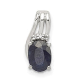 Sterling Silver Rhodium Plated Diamond & Sapphire Oval Pendant - 3
