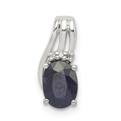 Sterling Silver Rhodium Plated Diamond & Sapphire Oval Pendant - 3